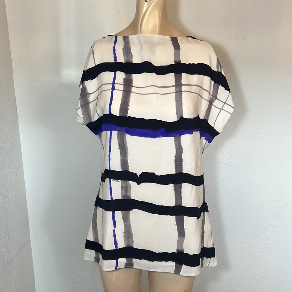 Escada plaid silk blouse shirt EU size 40 euc